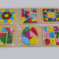 Puzzle de madera c/figuras geometricas y numeros